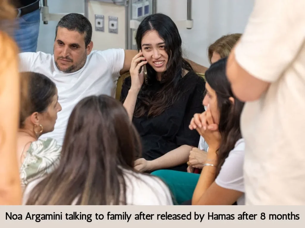 Noa Argamini talking to family after released by Hamas after 8 months