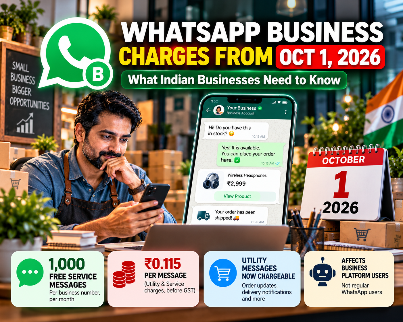 WhatsApp Business charges from October 1 2026 in India