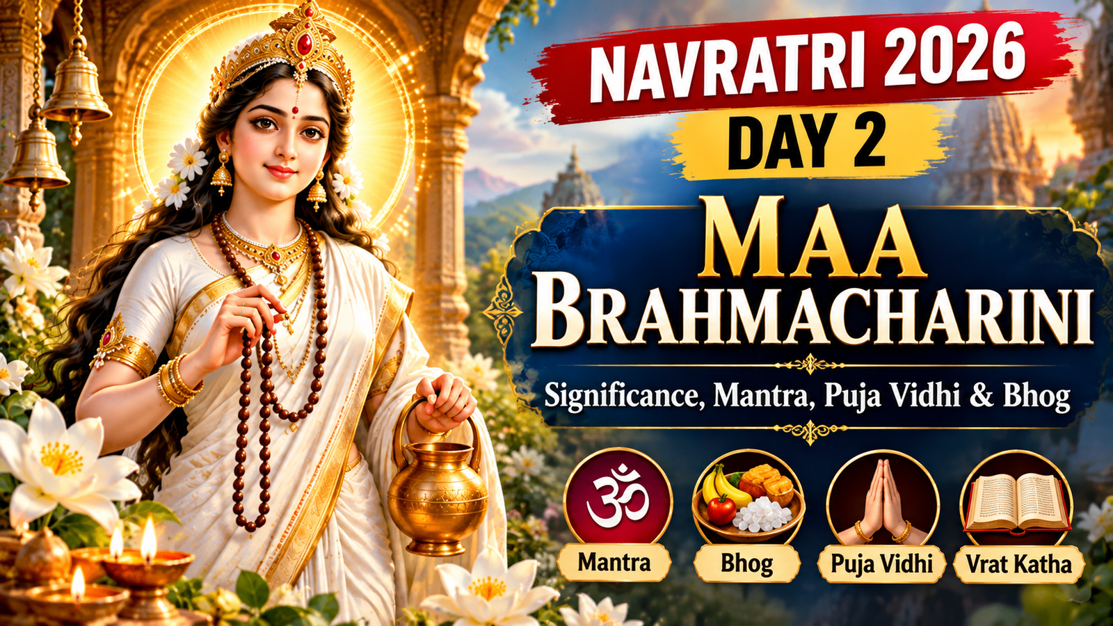 Maa Brahmacharini Navratri Day 2 2026 — significance, mantra, puja vidhi, bhog and vrat katha