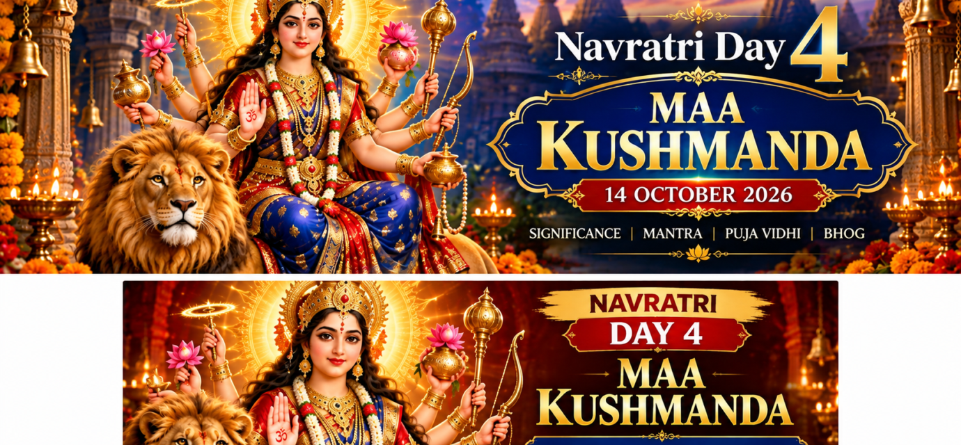 Maa Kushmanda with her divine radiance and lion for Navratri Day 4, 14 October 2026