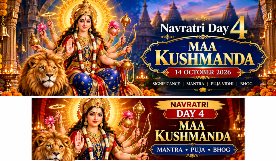 Maa Kushmanda with her divine radiance and lion for Navratri Day 4, 14 October 2026