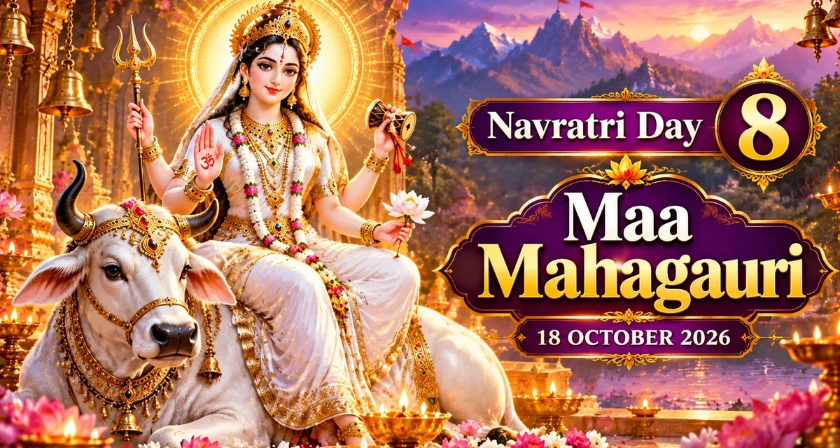 Maa Mahagauri, the eighth form of Goddess Durga, for Navratri Day 8 in 2026