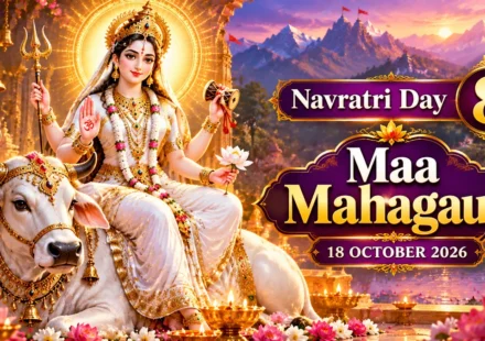 Maa Mahagauri, the eighth form of Goddess Durga, for Navratri Day 8 in 2026