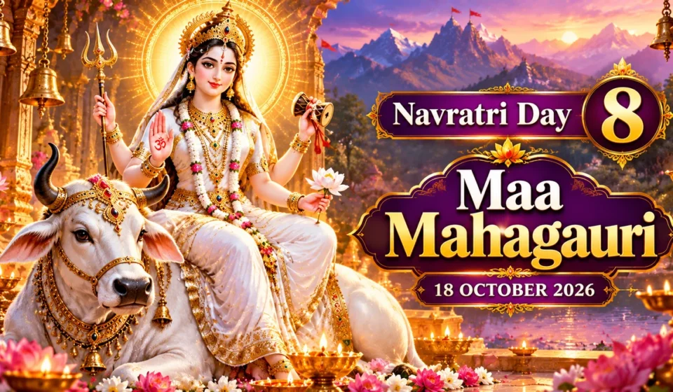 Maa Mahagauri, the eighth form of Goddess Durga, for Navratri Day 8 in 2026